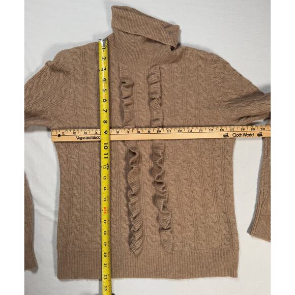 J.Crew Brown Wool Alpaca Cable Knit Ruffle Turtleneck Sweater Women’s Small - Picture 7 of 10